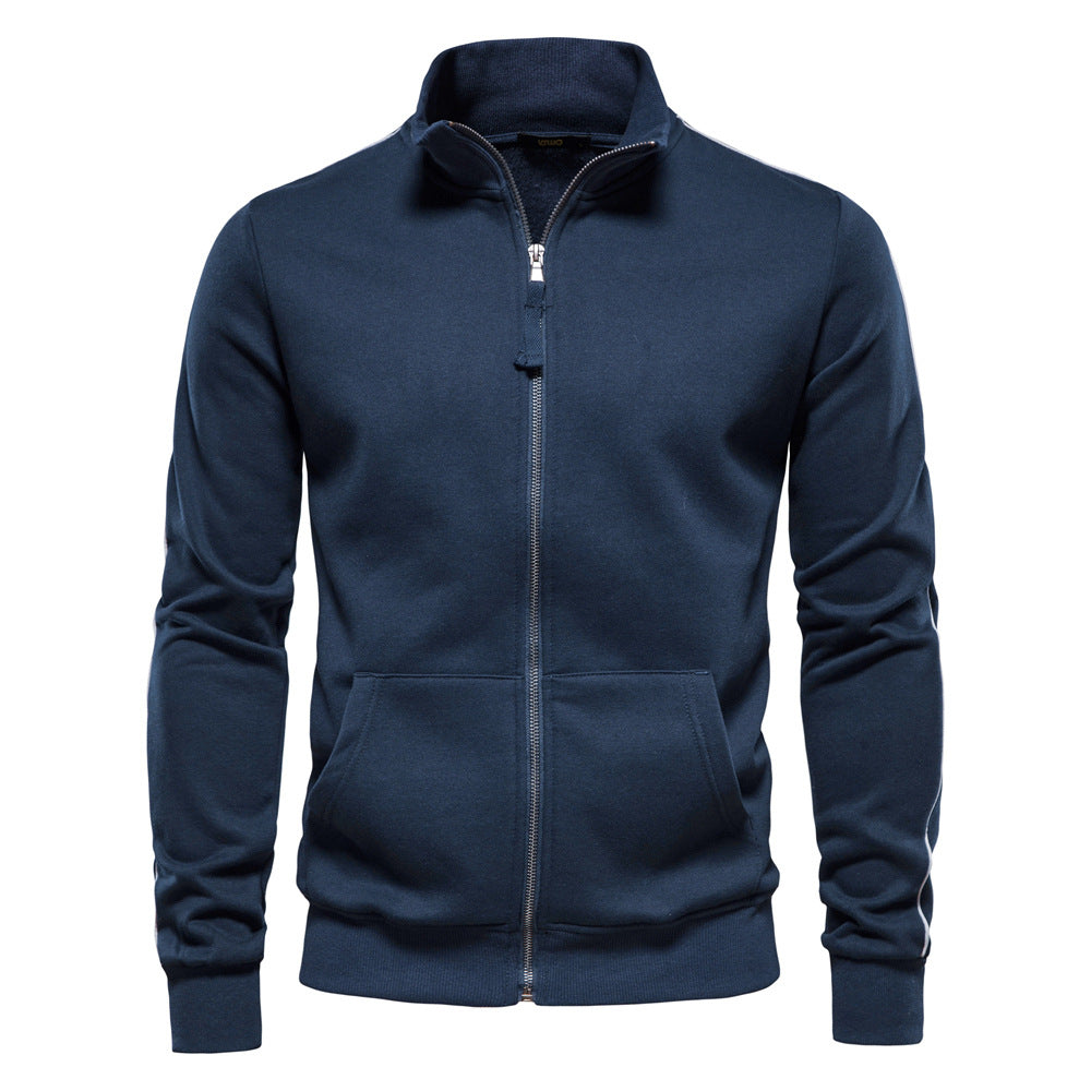 Casual simple solid color men's stand collar zipper long sleeve sweatshirt