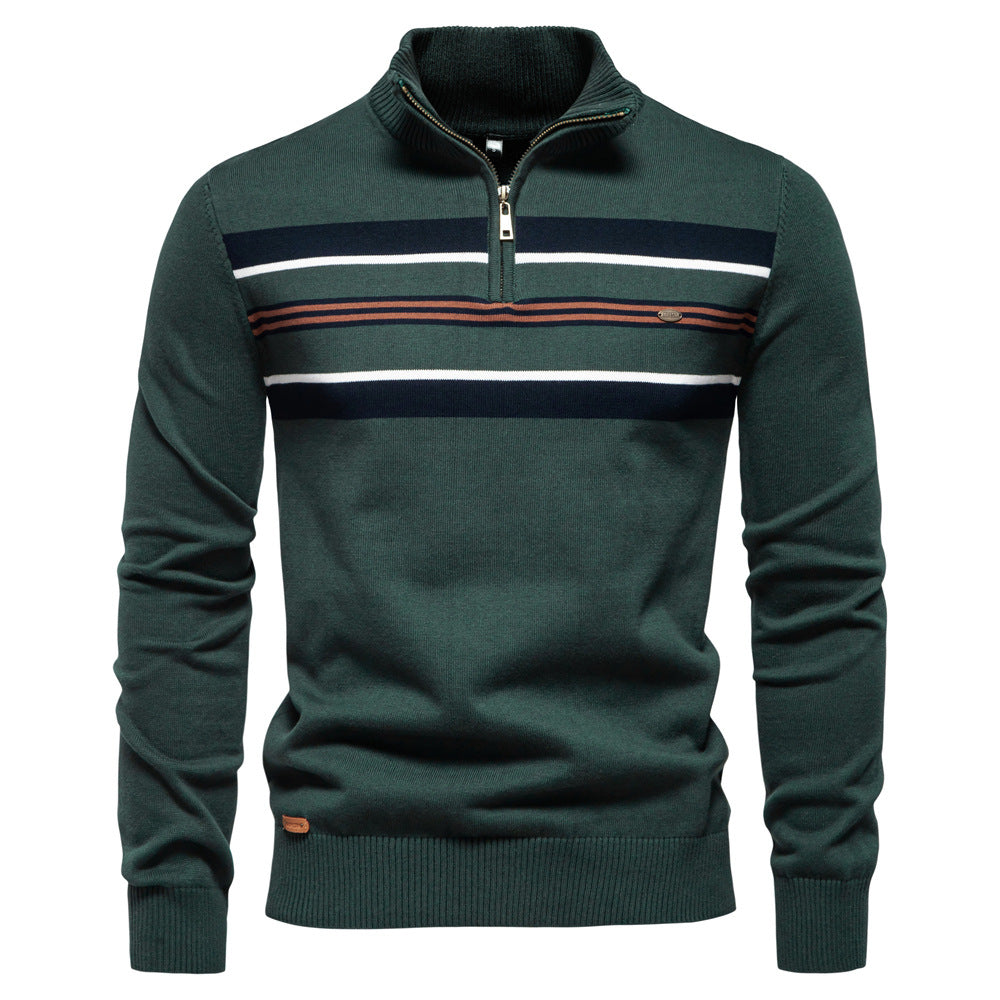 Business fashion Men's Striped Half Zip Sweater