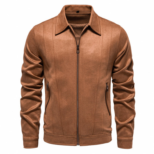 Fashion solid color simple men's suede lapel jacket