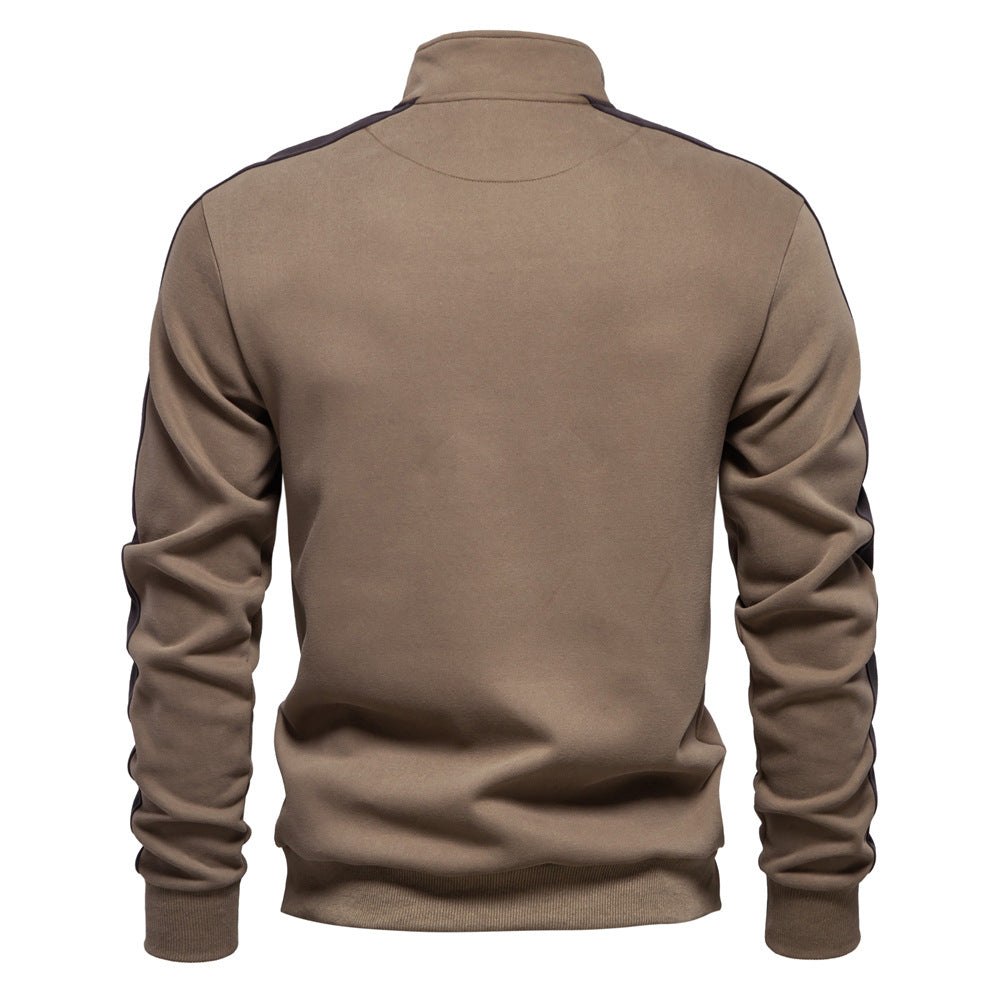 Solid color Men's long sleeve stand collar sweatshirt