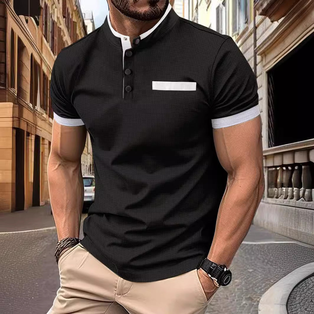 Men's Plaid Stand Collar Sports Polo Shirt