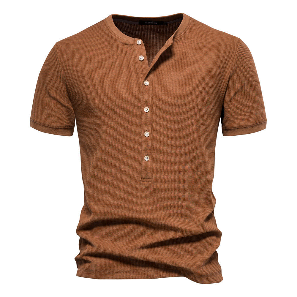 Solid color Men's short-sleeved waffle T-shirt