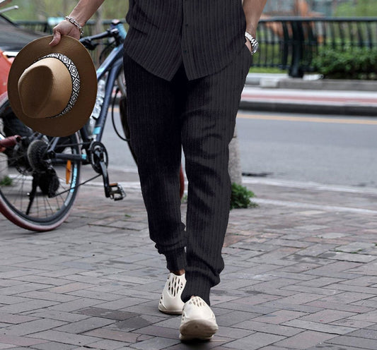 Summer men's casual trousers, loose striped beach pants