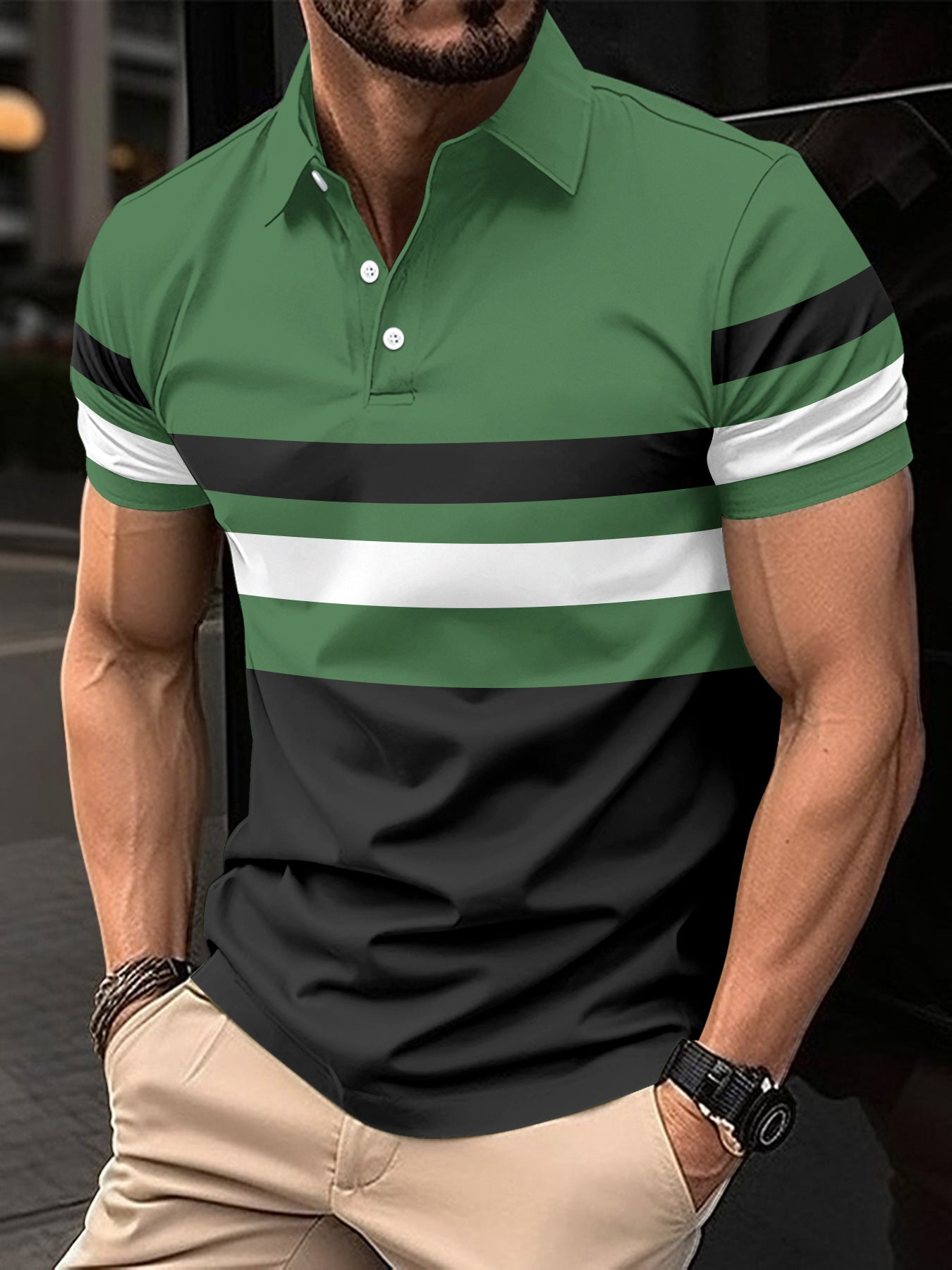 Striped Men's Sports Polo Shirt Top