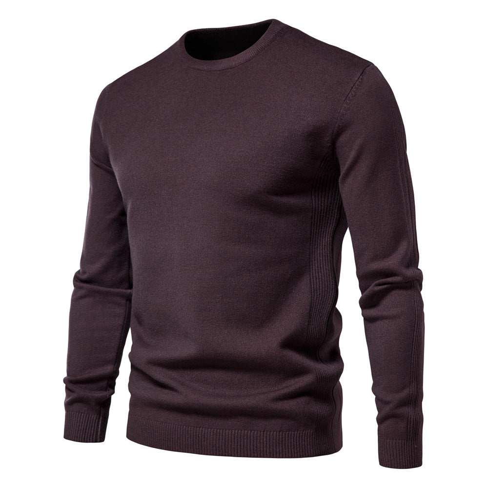 Comfortable solid color men's round neck casual warm sweater