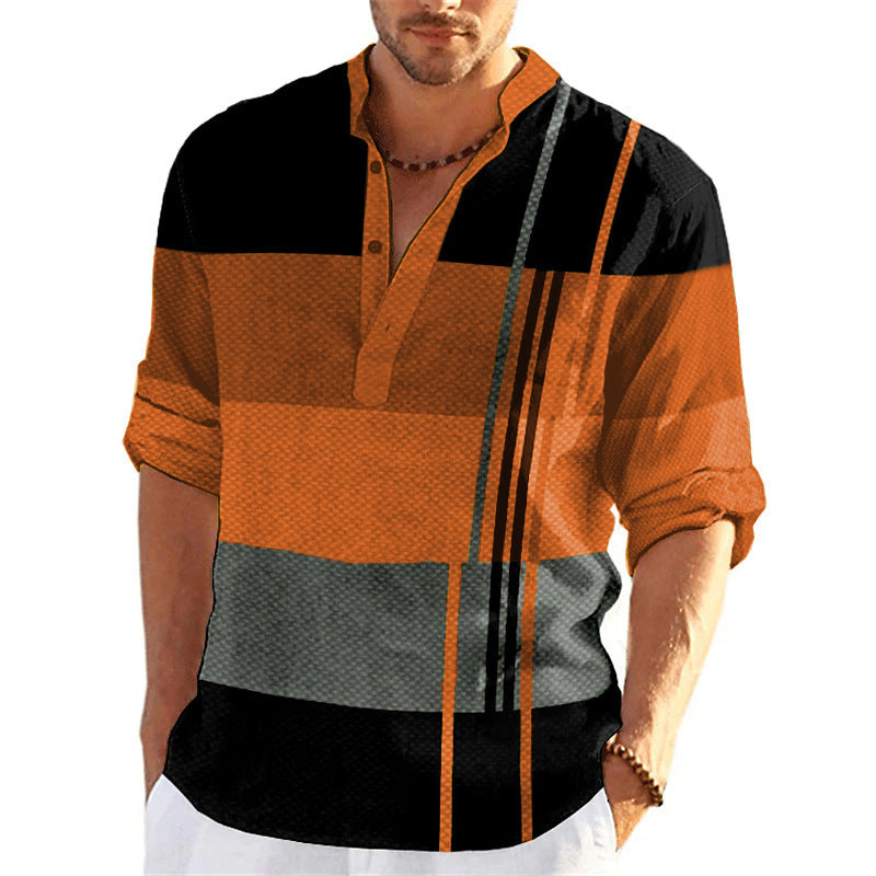 Men's striped business slim casual shirt long sleeve shirt