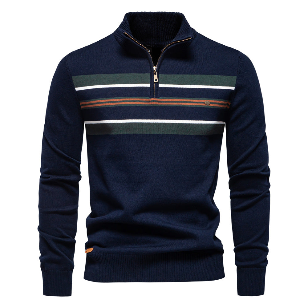 Business fashion Men's Striped Half Zip Sweater