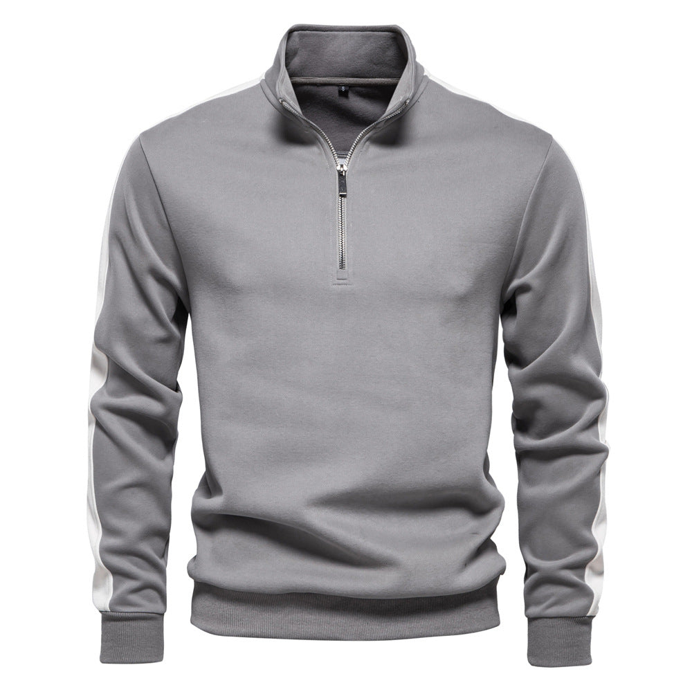 Solid color Men's long sleeve stand collar sweatshirt