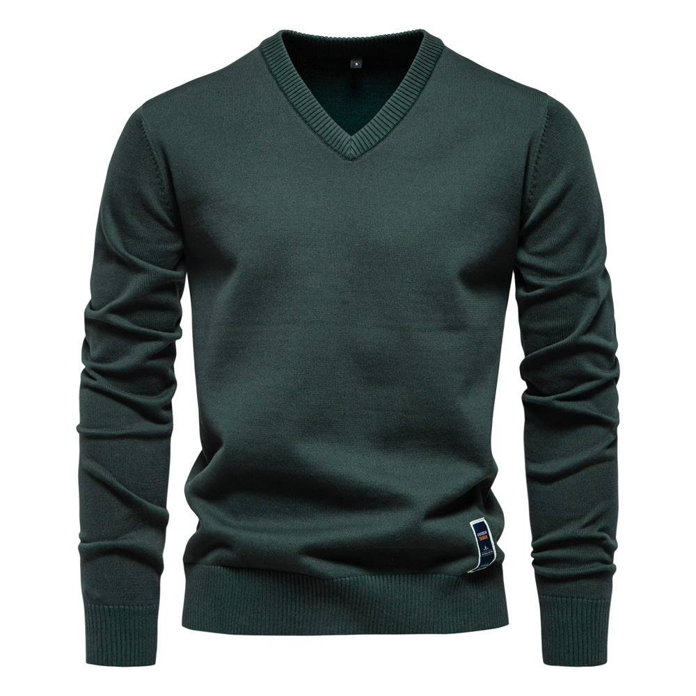 Fashion Men's V-neck cotton solid color sweater