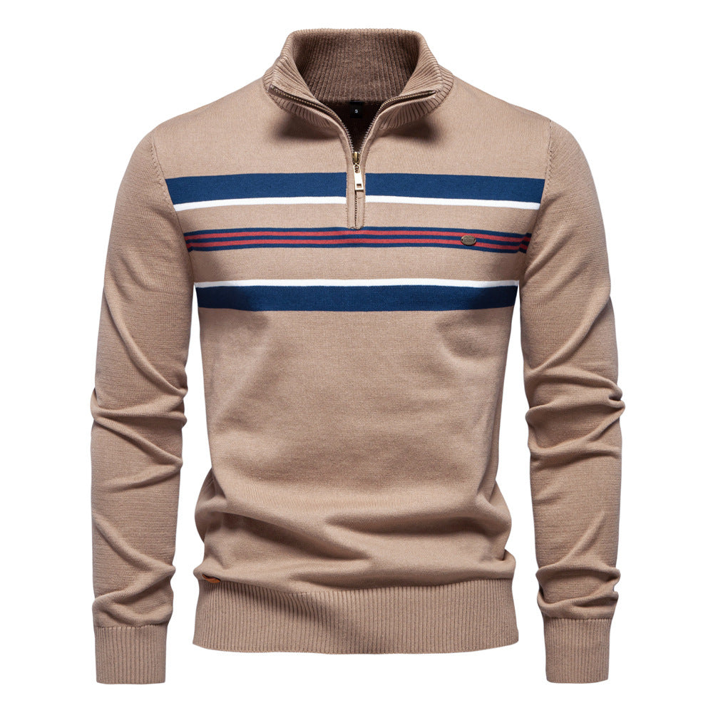 Business fashion Men's Striped Half Zip Sweater