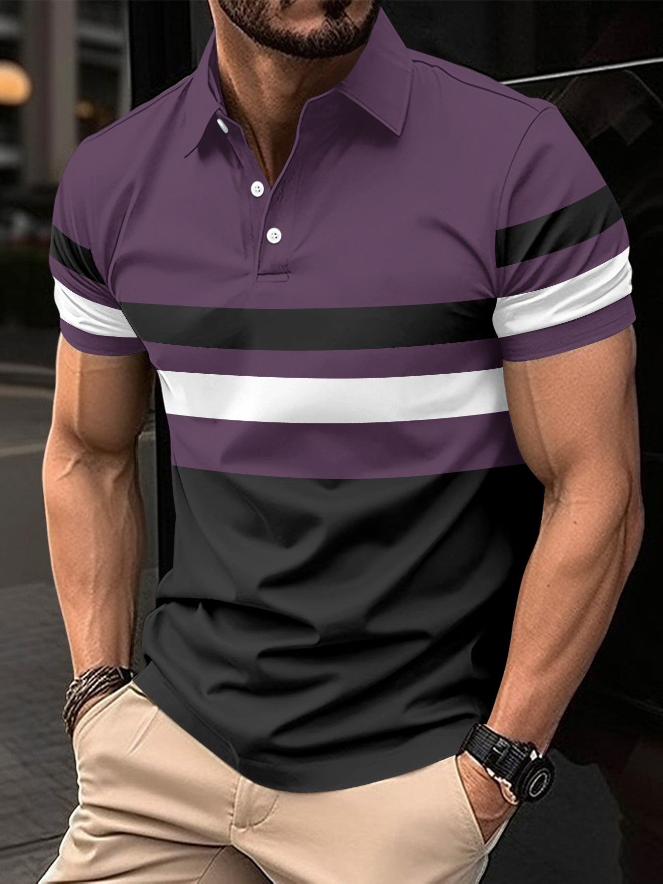 Striped Men's Sports Polo Shirt Top