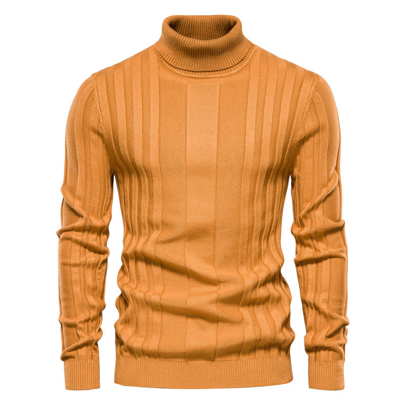 Solid color men's high collar casual warm sweater