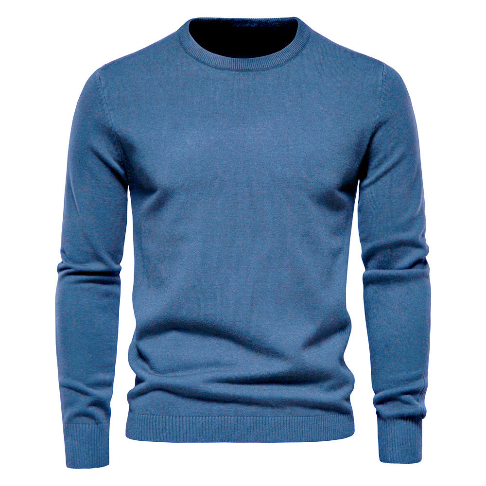 Solid color Men's round neck slim fit sweater