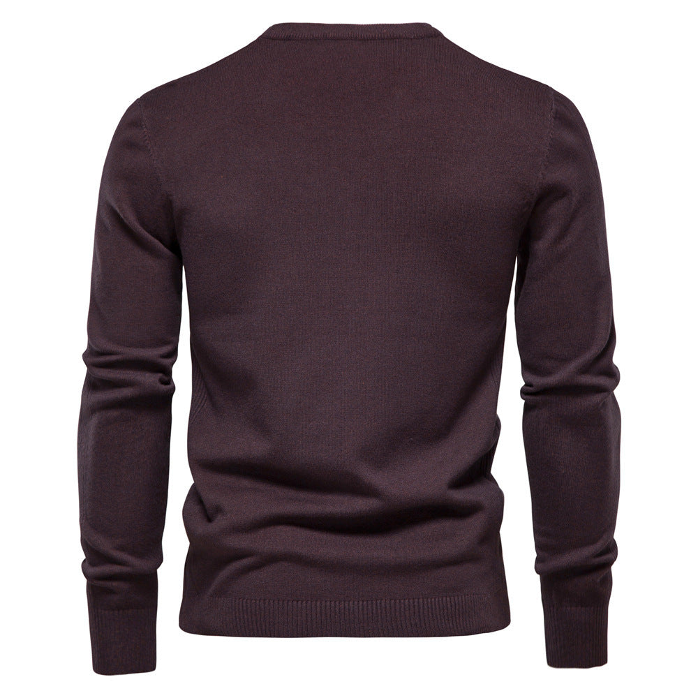 Comfortable solid color men's round neck casual warm sweater