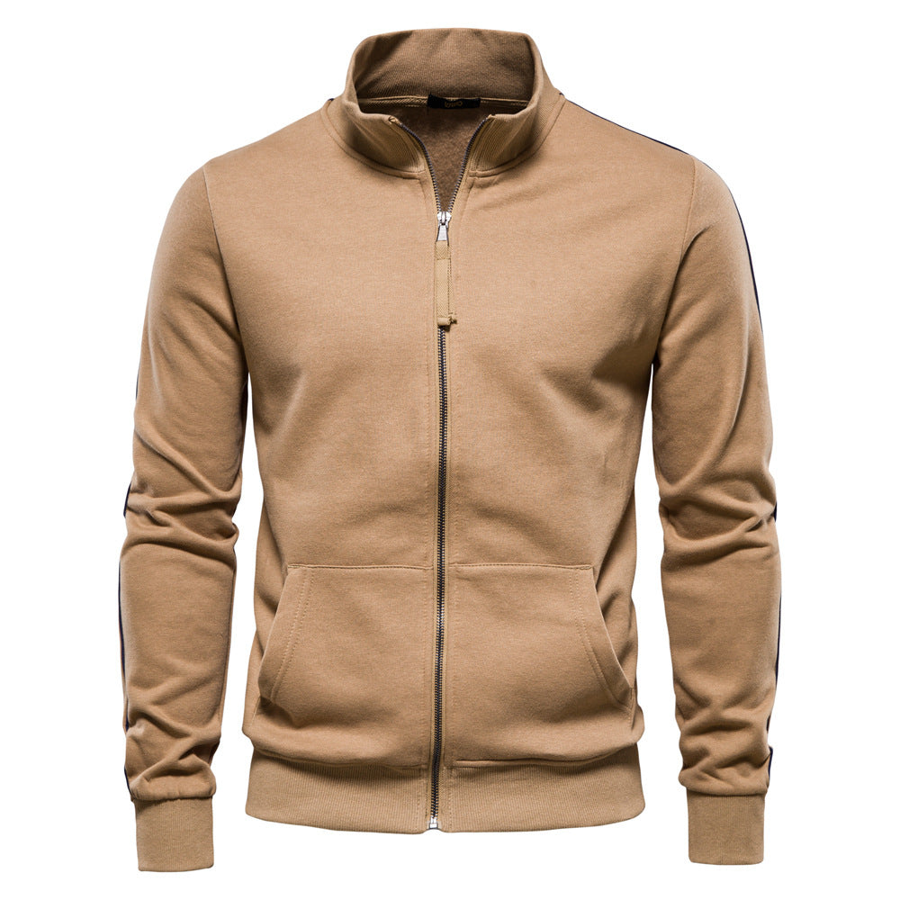 Casual simple solid color men's stand collar zipper long sleeve sweatshirt