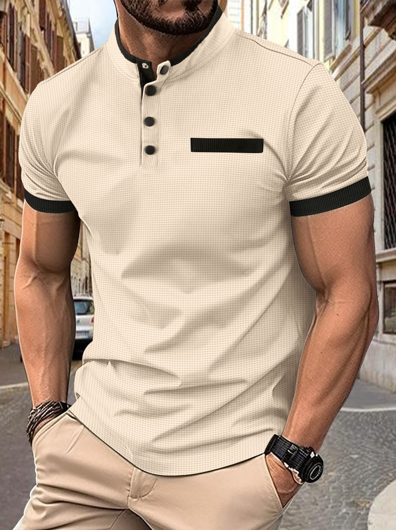 Men's Plaid Stand Collar Sports Polo Shirt