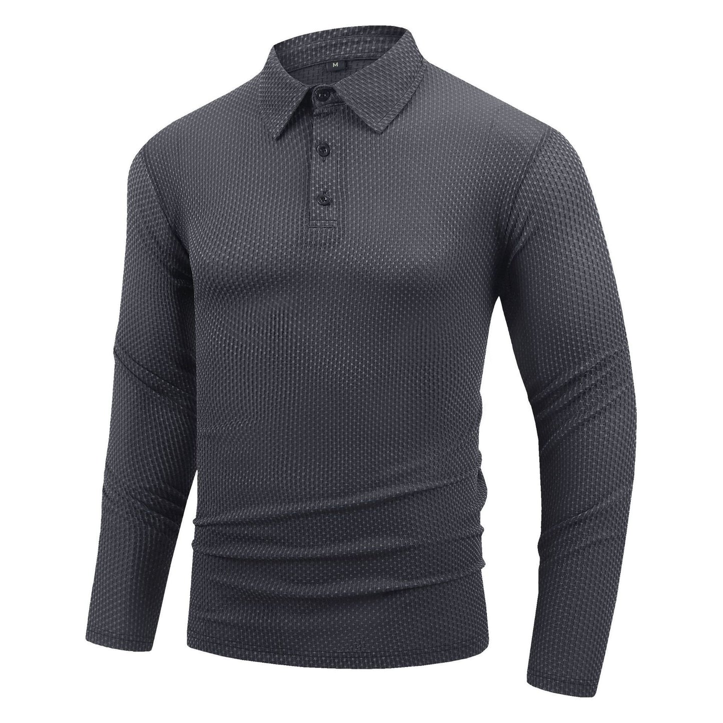 Men's casual long-sleeved lapel tops casual solid color polo shirts