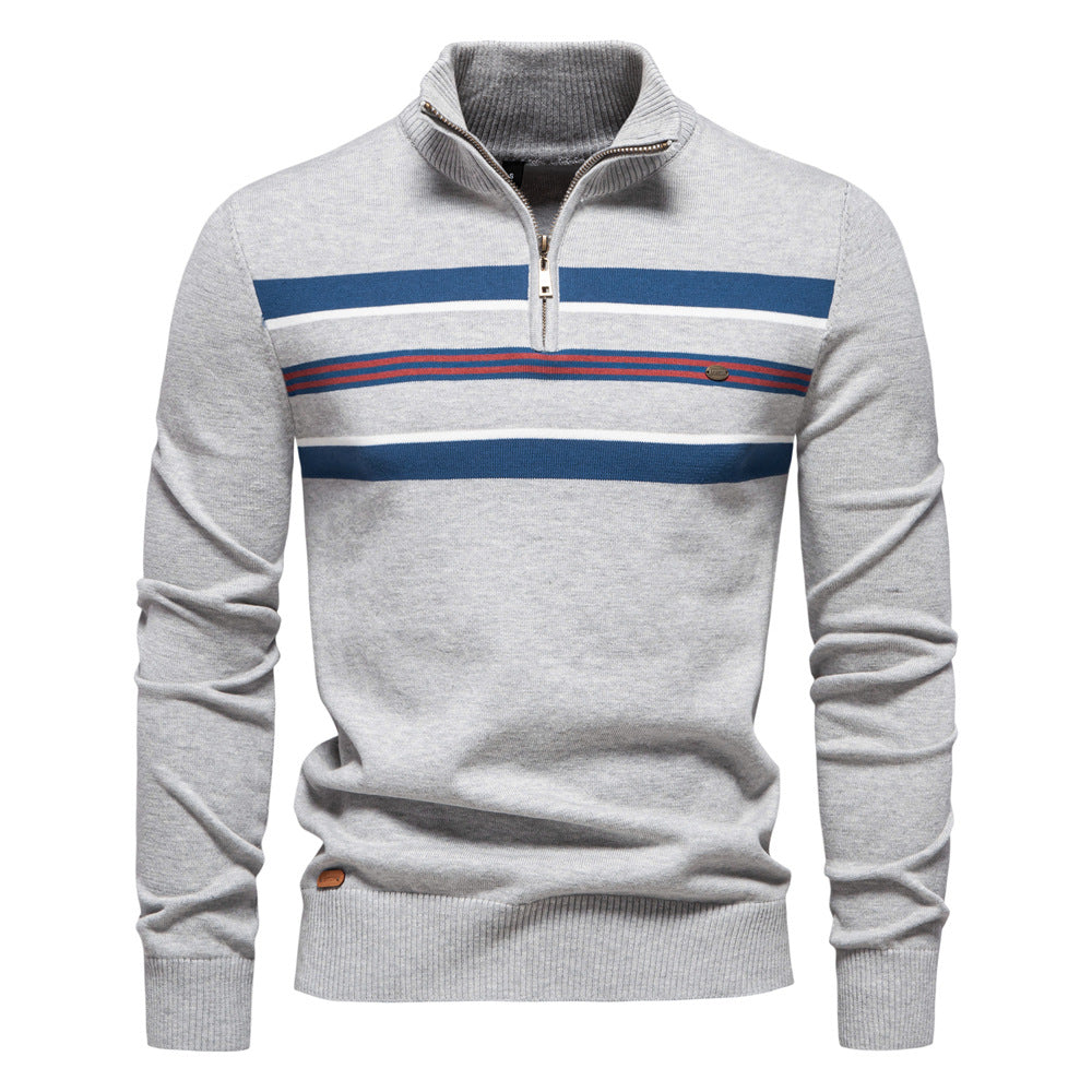 Business fashion Men's Striped Half Zip Sweater