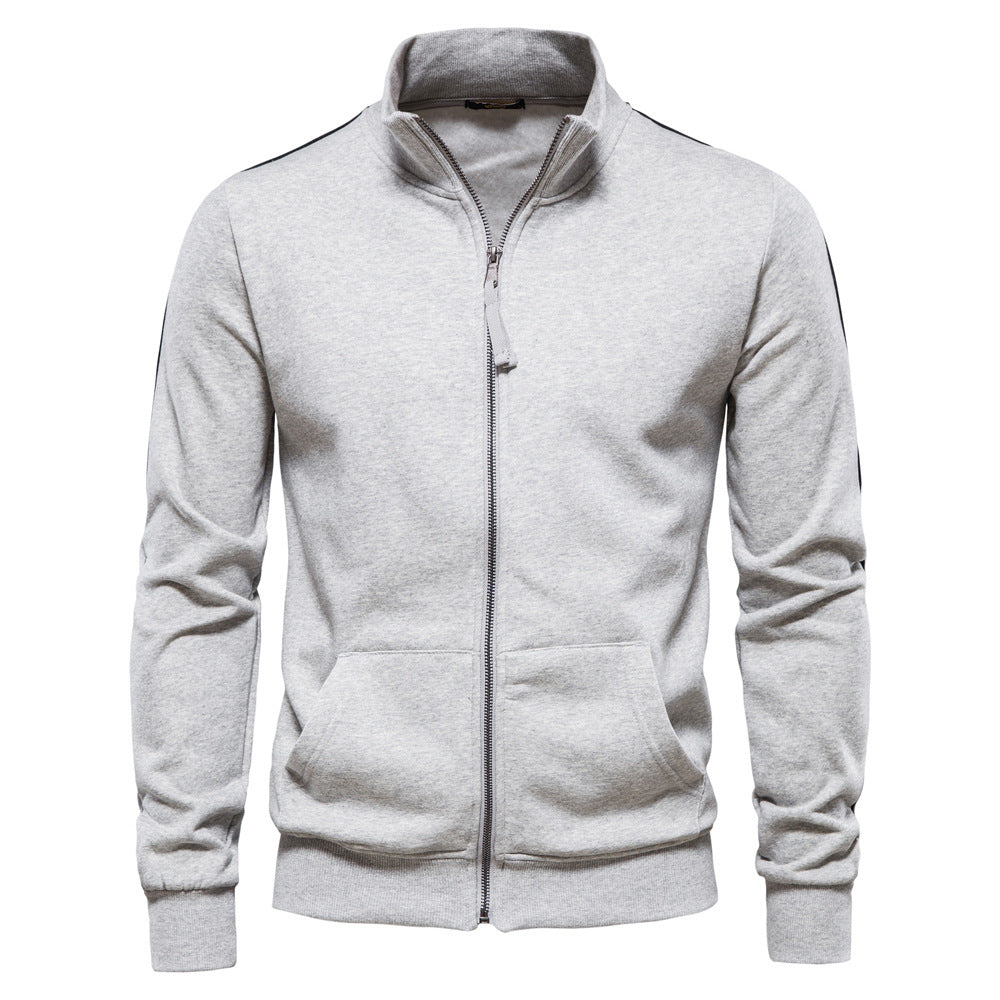 Casual simple solid color men's stand collar zipper long sleeve sweatshirt
