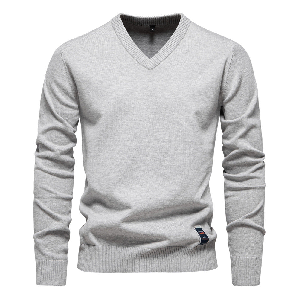 Fashion Men's V-neck cotton solid color sweater