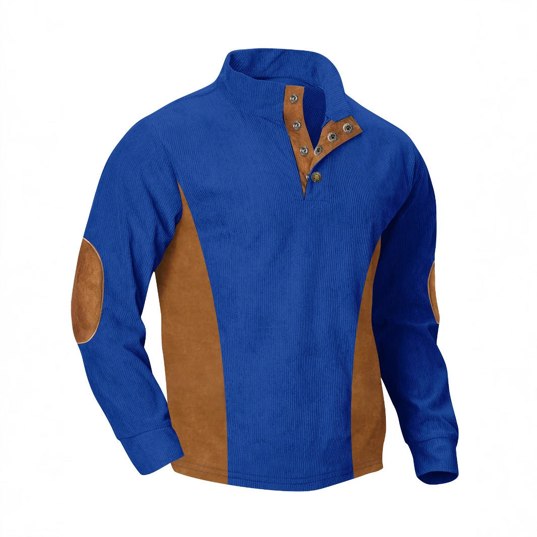 Men's casual stand collar long sleeve ribbed corduroy sweatshirt