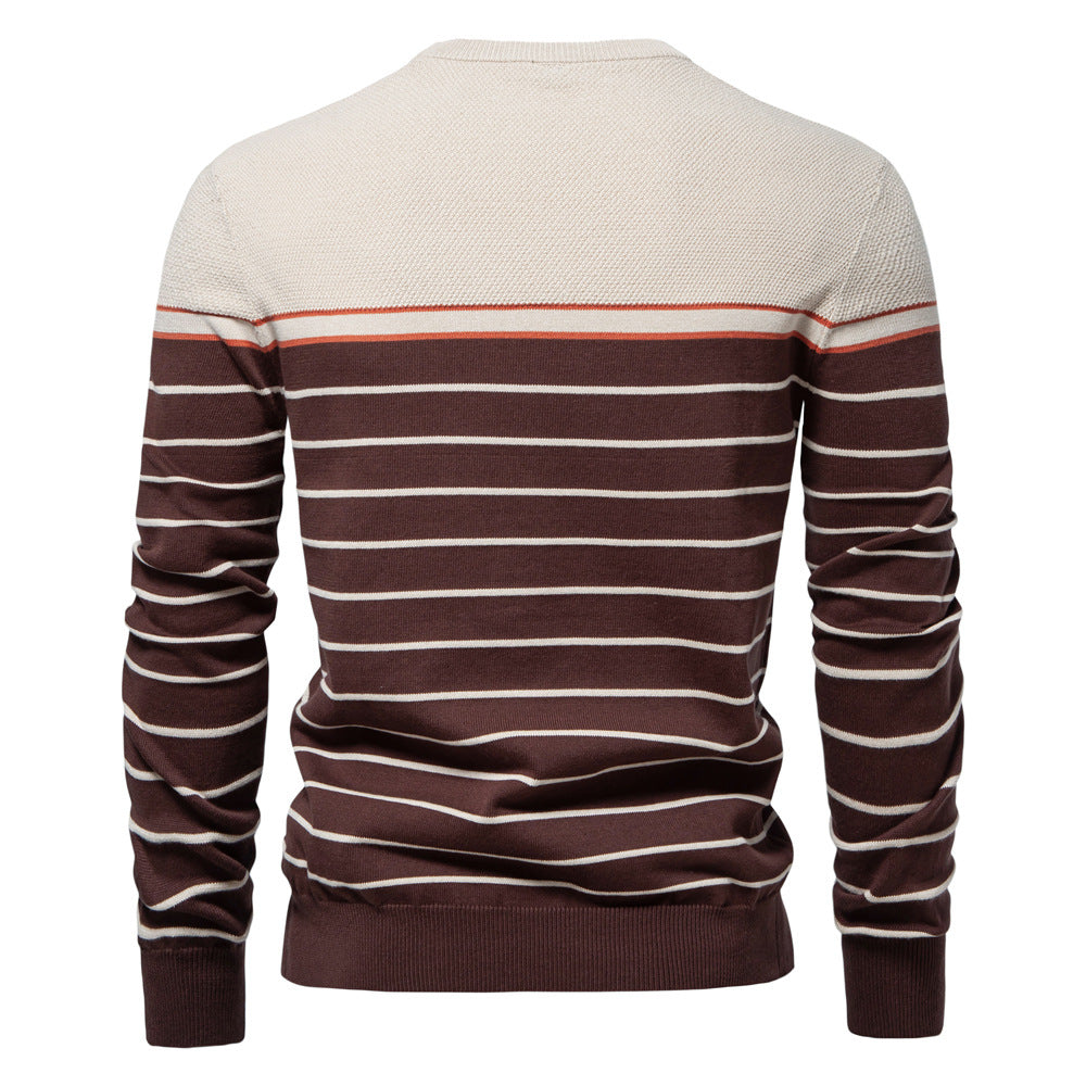 Simple and fashionable men's striped colorblock long-sleeved sweater