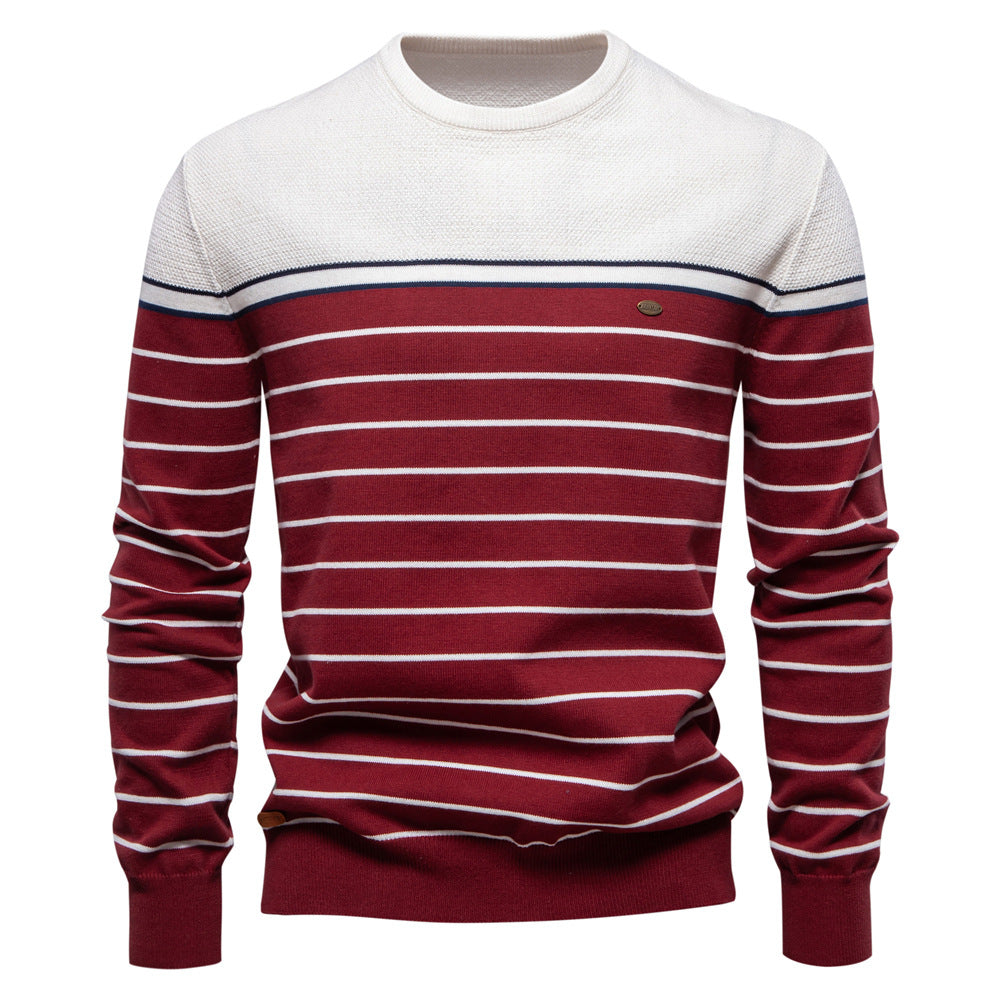 Simple and fashionable men's striped colorblock long-sleeved sweater