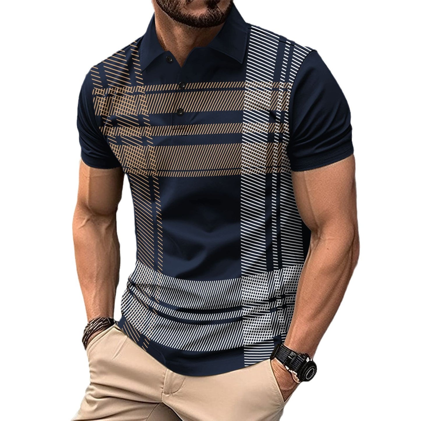 Men's sports polo shirt with printed stripes