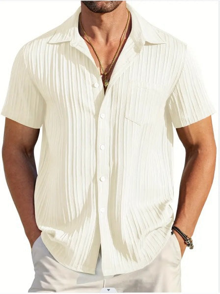 Men's Fashion Striped Casual Beach Shirt Short Sleeve Shirt