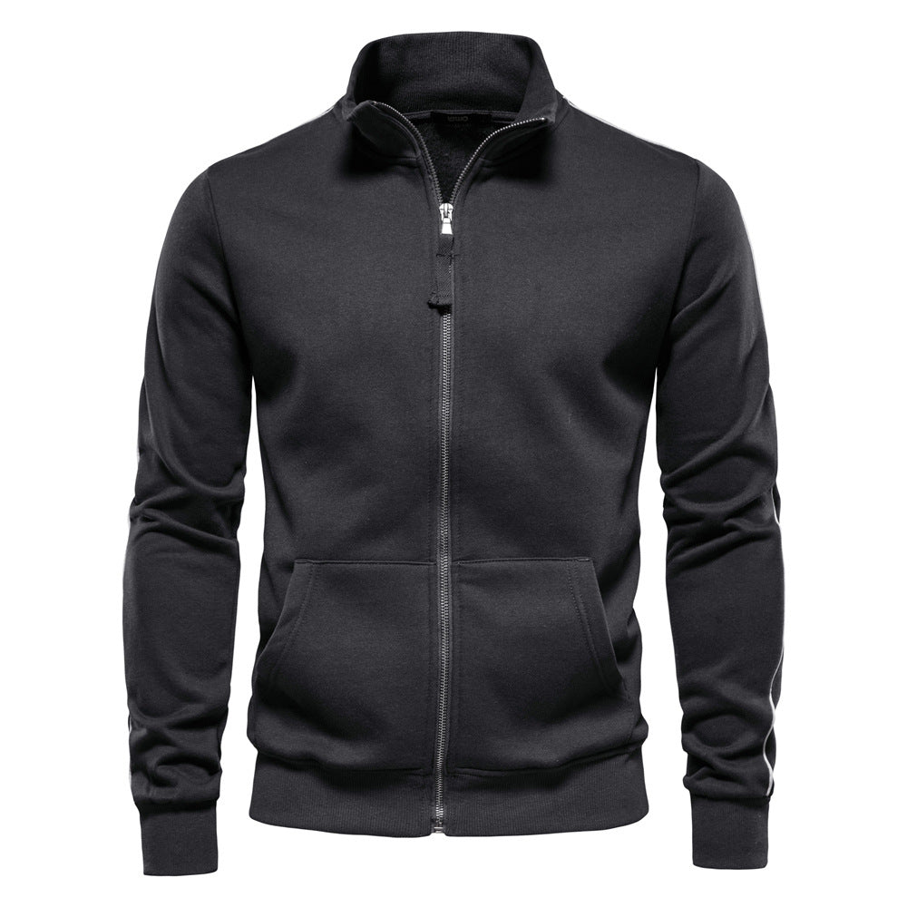 Casual simple solid color men's stand collar zipper long sleeve sweatshirt