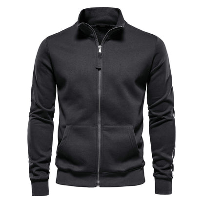 Casual simple solid color men's stand collar zipper long sleeve sweatshirt
