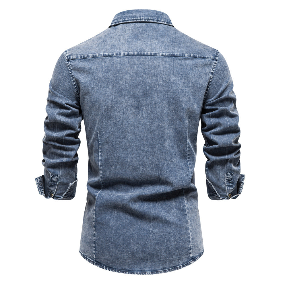 Casual Fashion Men's Washed Distressed Denim Shirt