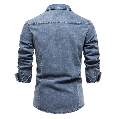 Casual Fashion Men's Washed Distressed Denim Shirt