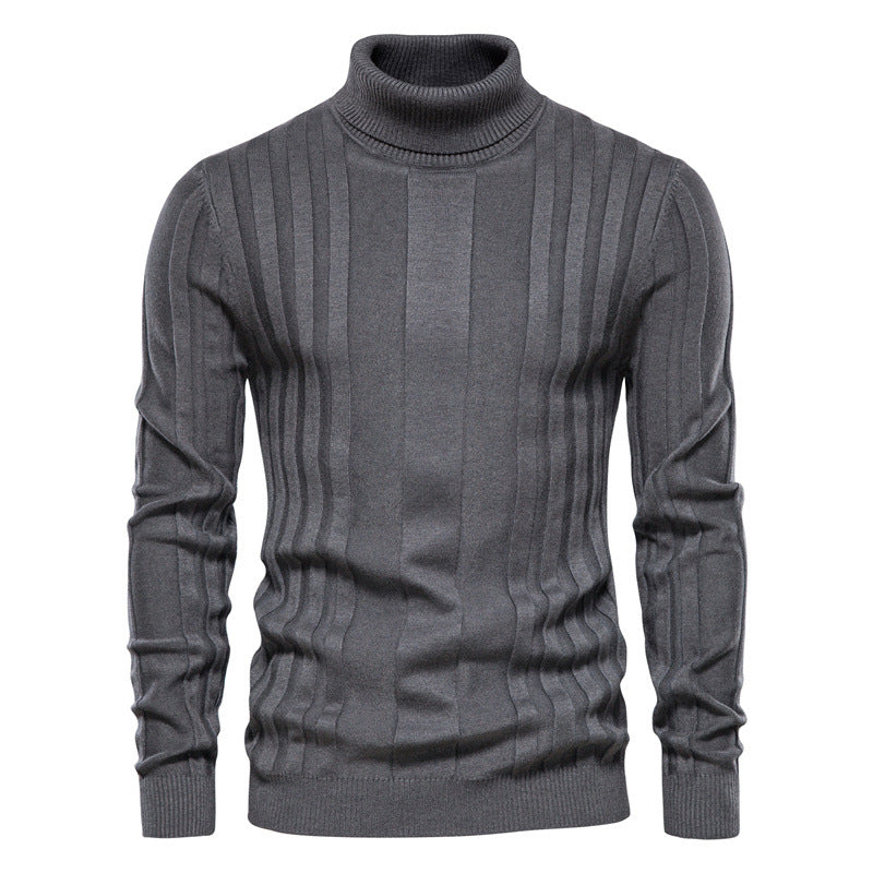 Solid color men's high collar casual warm sweater