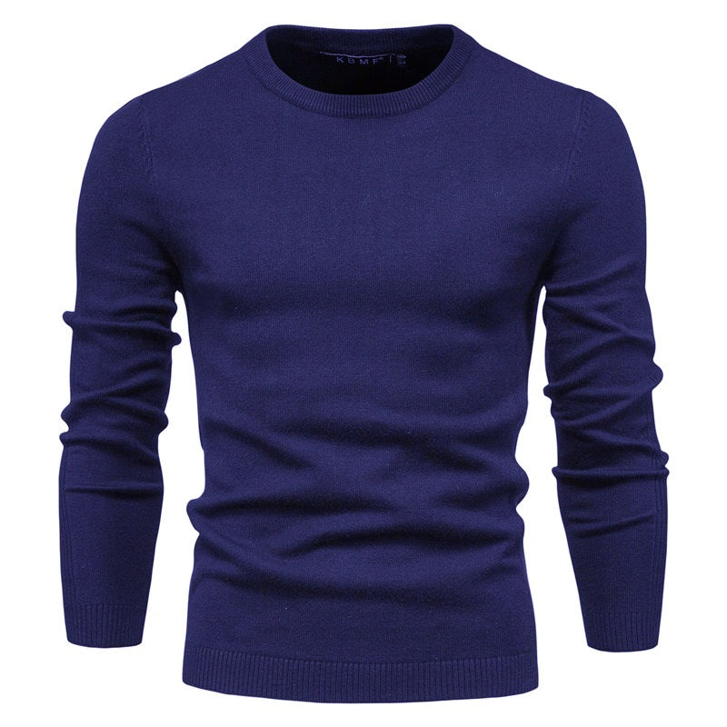 Comfortable solid color men's round neck casual warm sweater