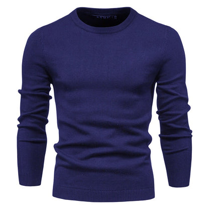Comfortable solid color men's round neck casual warm sweater