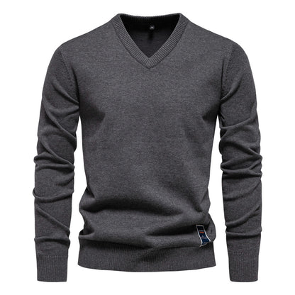 Fashion Men's V-neck cotton solid color sweater
