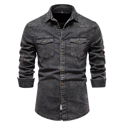 Casual Fashion Men's Washed Distressed Denim Shirt
