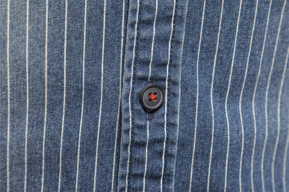 Men's retro collar striped denim shirt