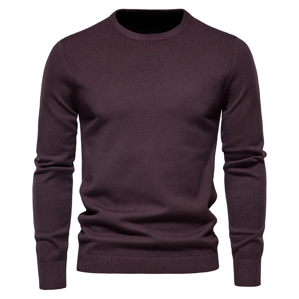 Comfortable solid color men's round neck casual warm sweater