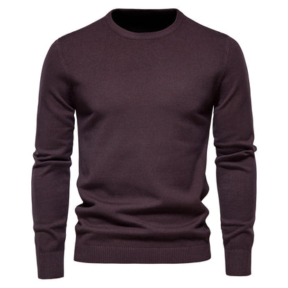 Comfortable solid color men's round neck casual warm sweater