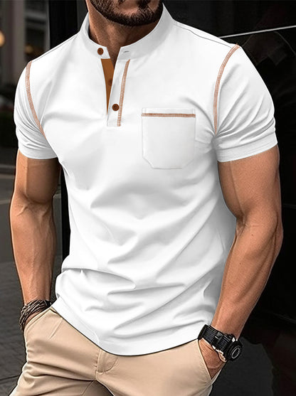 Men's sports polo shirt with stand collar and pockets