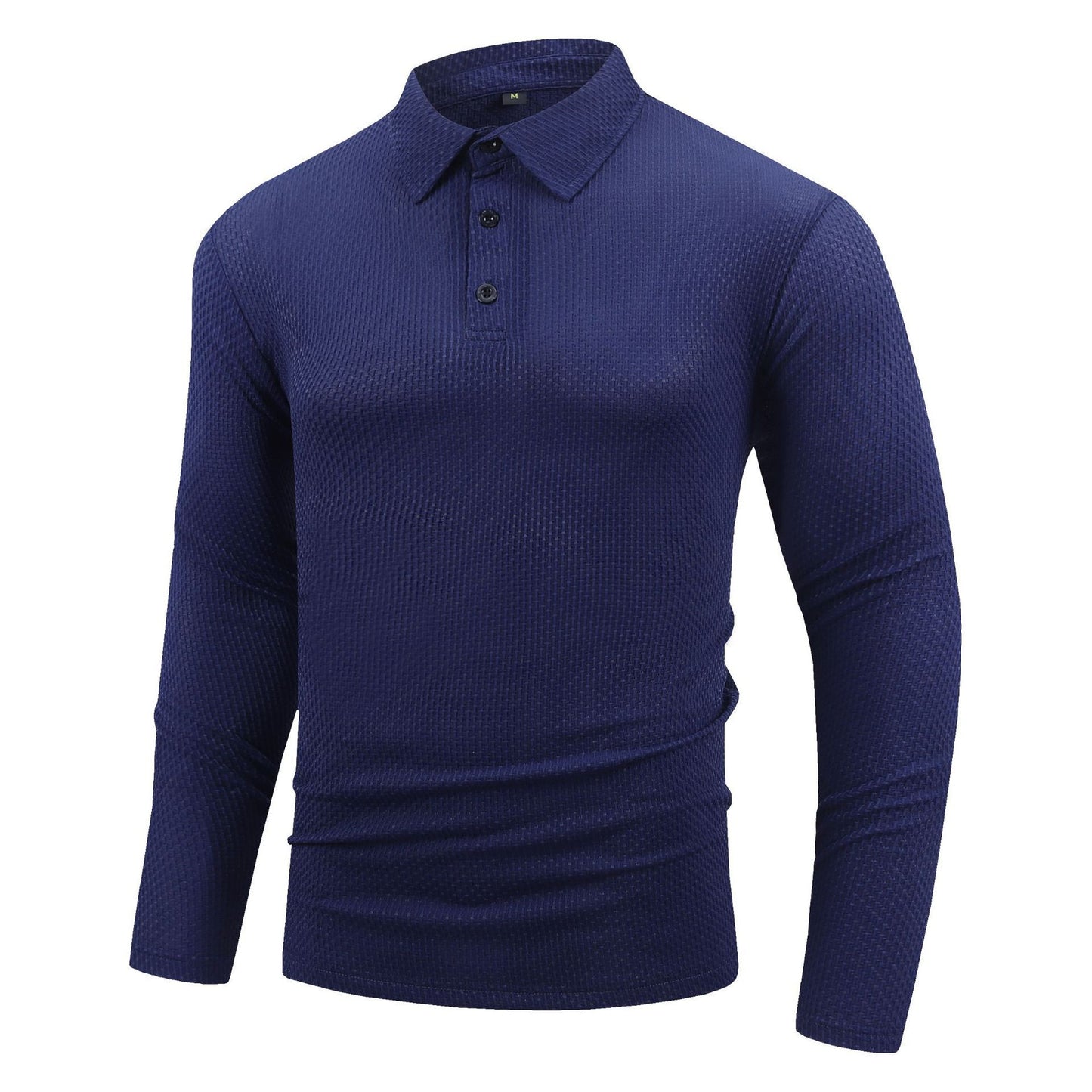 Men's casual long-sleeved lapel tops casual solid color polo shirts
