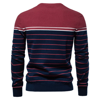 Simple and fashionable men's striped colorblock long-sleeved sweater