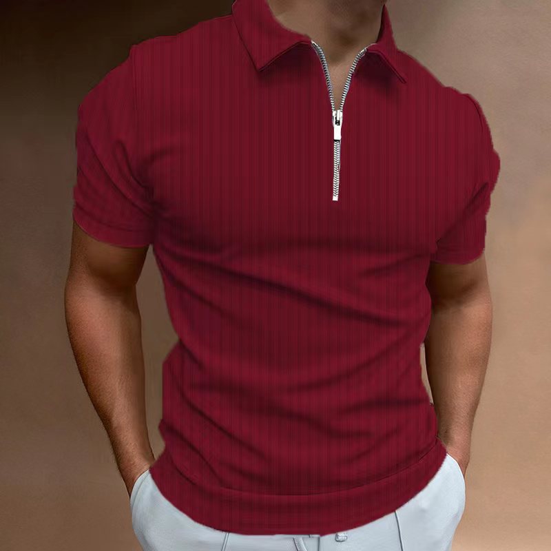 Cotton Loose Zipper Striped Men's Polo Shirt Short Sleeve T-Shirt