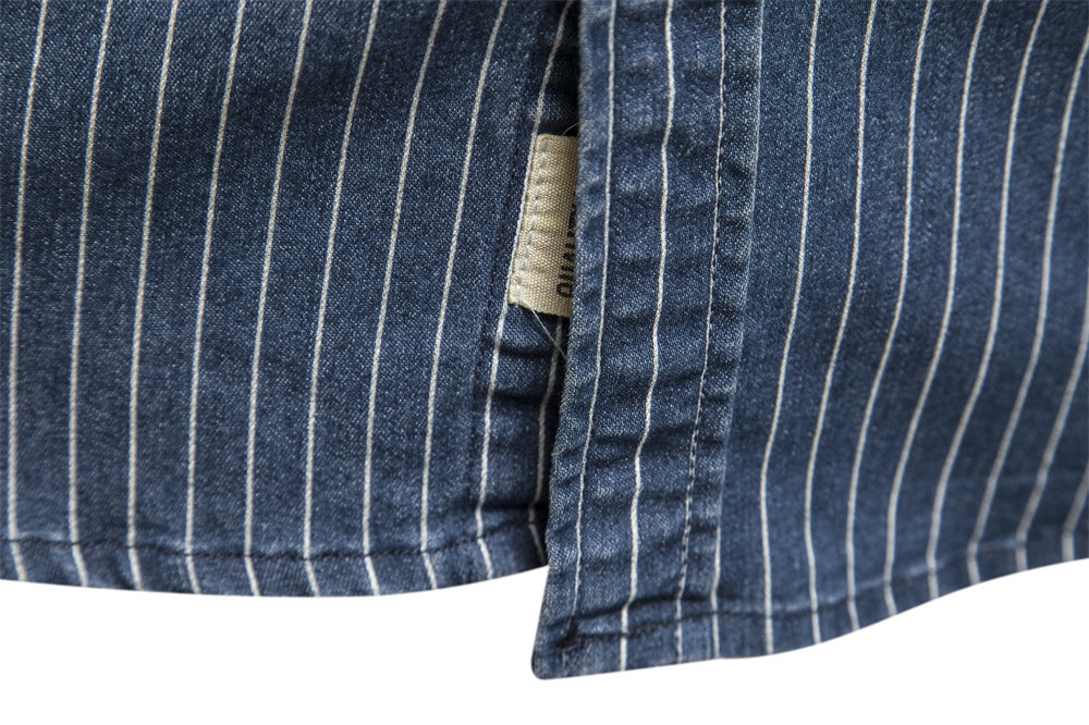 Men's retro collar striped denim shirt