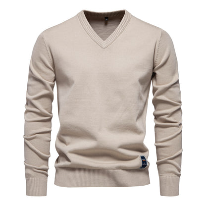 Fashion Men's V-neck cotton solid color sweater