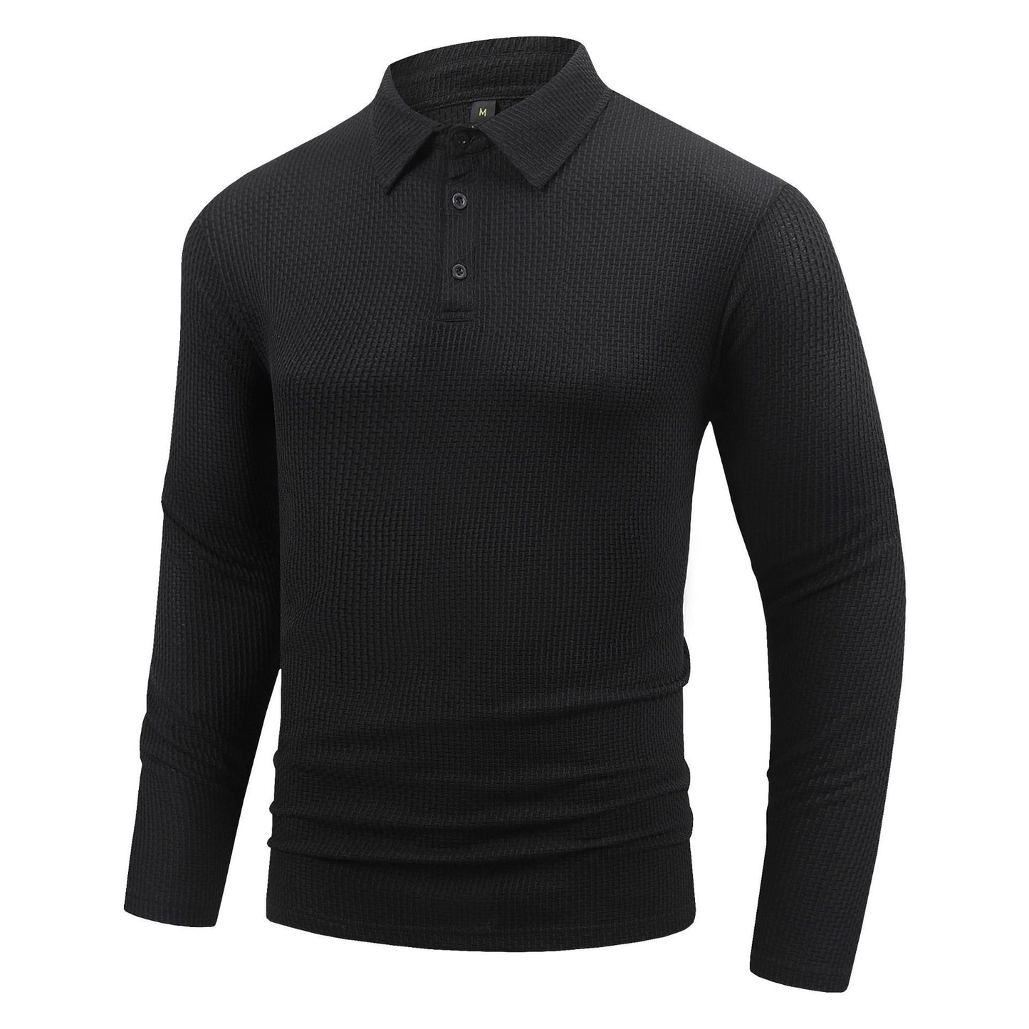Men's casual long-sleeved lapel tops casual solid color polo shirts
