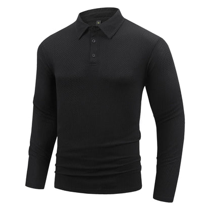 Men's casual long-sleeved lapel tops casual solid color polo shirts