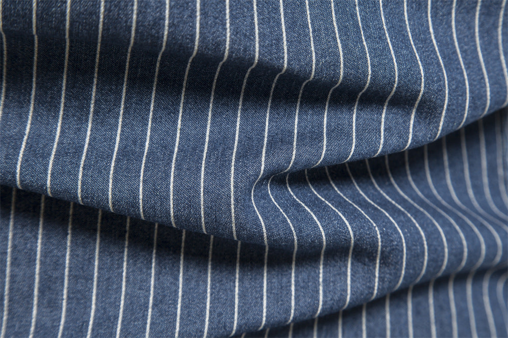 Men's retro collar striped denim shirt